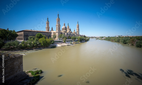 El Pilar basilica and the Ebro River, wide angle