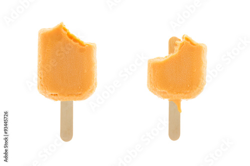 bitten tea milk popsicle isolated on white background