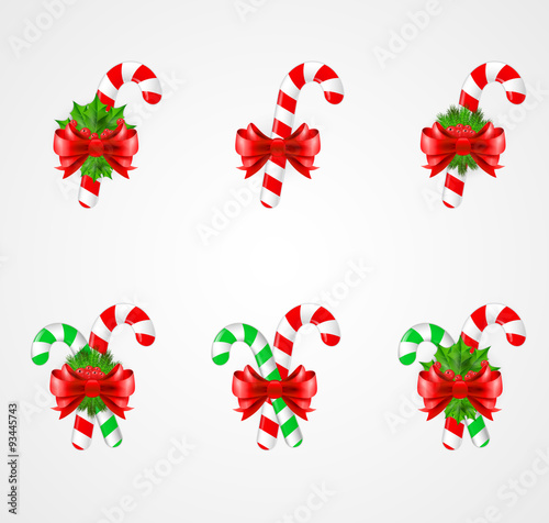 Set of traditional Christmas candy cane decoration. Vector