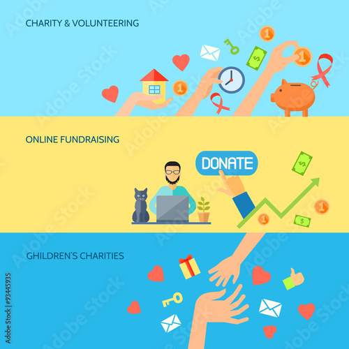 Giving hands horizontal flat banners set