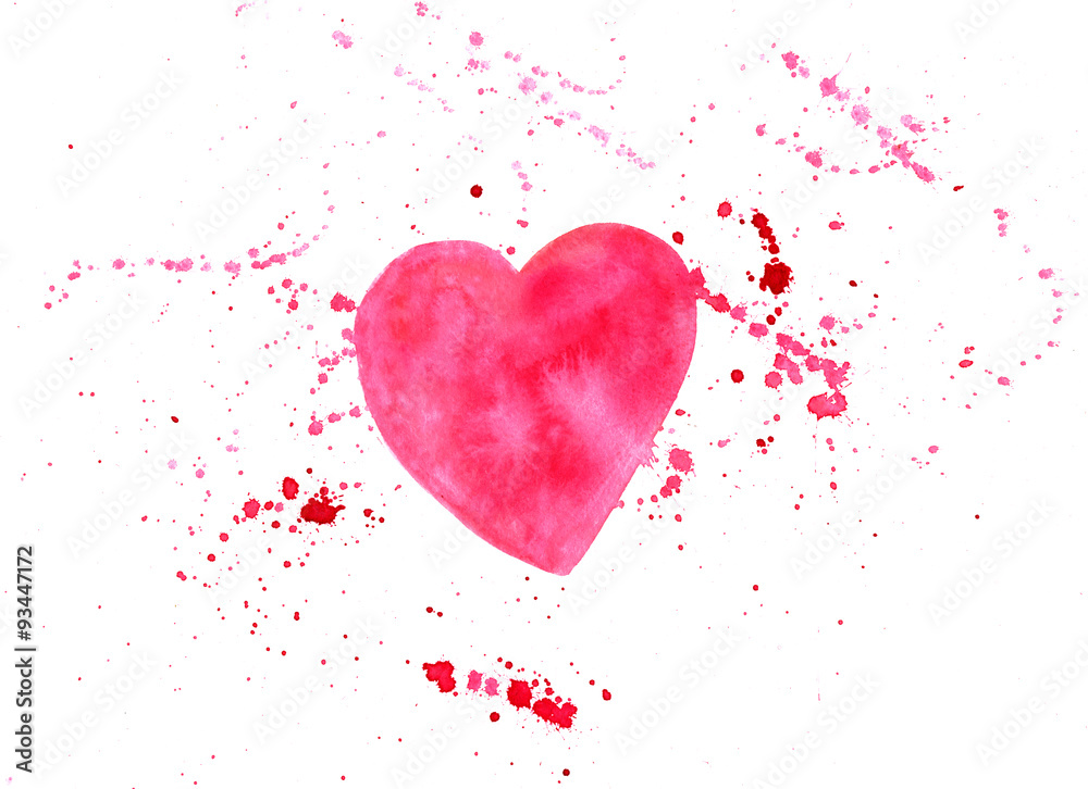 Watercolor heart for valentine card design, on white background