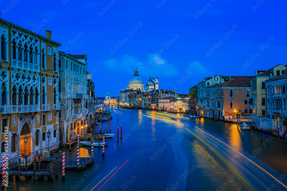 Grand Canal - twilight with San Giorgio Maggiore church in background.  Venice, Italy. 
