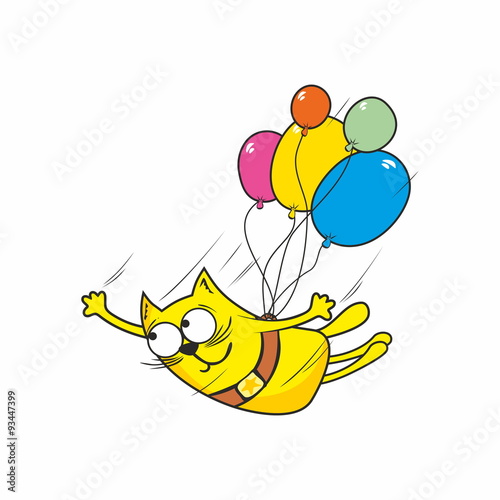 Cat flying on balloons