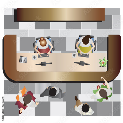 Office furniture, Reception top view set 13 for interior , vector illustration