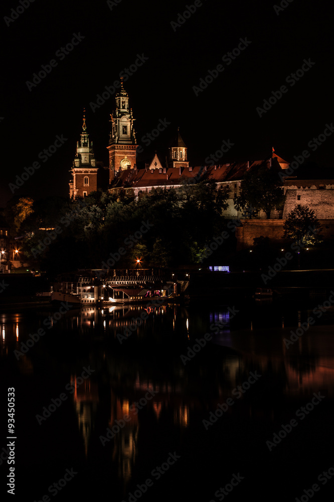 Krakow at night. Wawel Castle and Wisla.