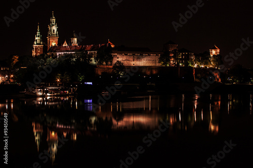 Krakow at night. Wawel Castle and Wisla.
