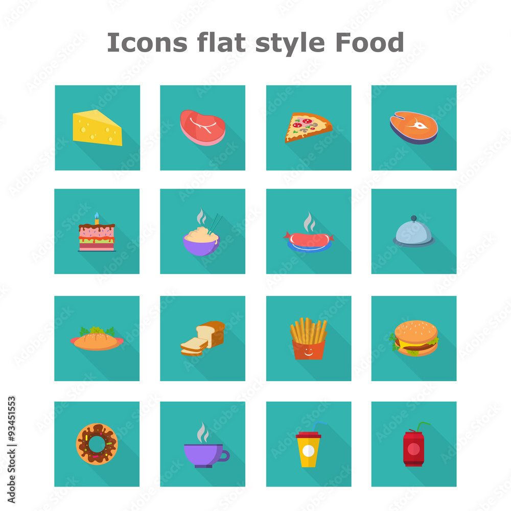 Icons in the flat style food long shadow