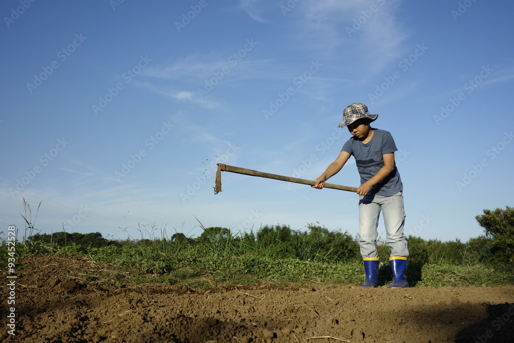 畑を耕す男の子 Stock 写真 Adobe Stock