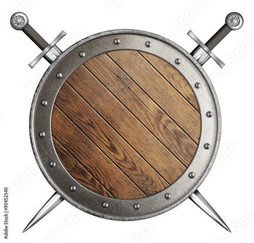 wooden round shield and two...