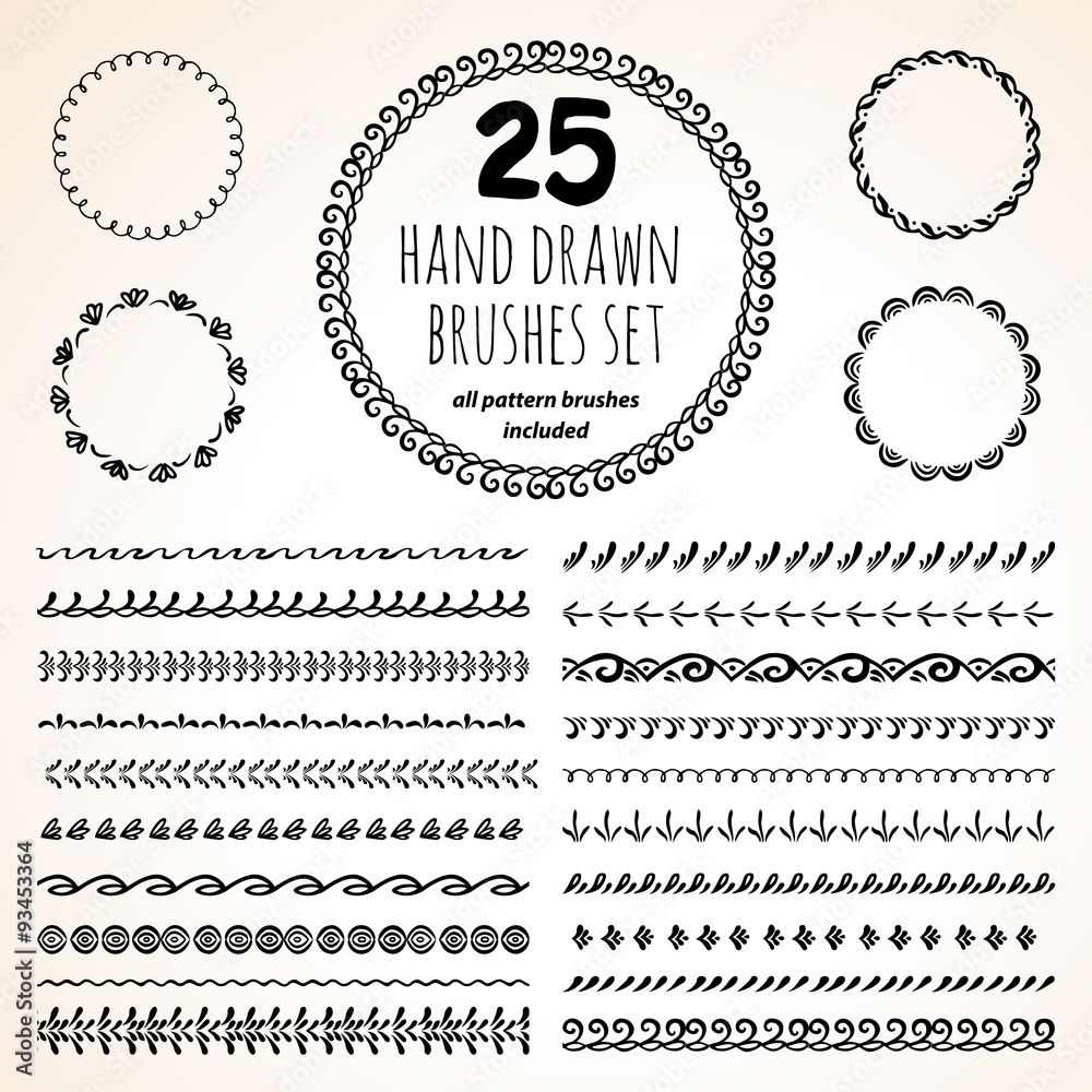 Fototapeta premium Set of 25 hand drawn pattern brushes