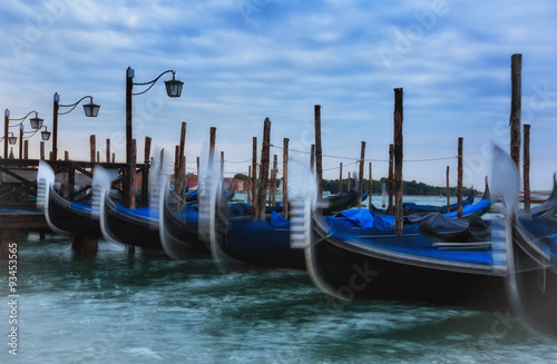 Venice, gondolas on Grand Canal early in the morning before sunrise
