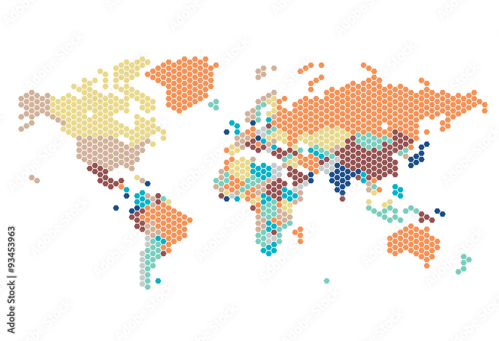 Fototapeta premium Dotted World map of hexagonal dots