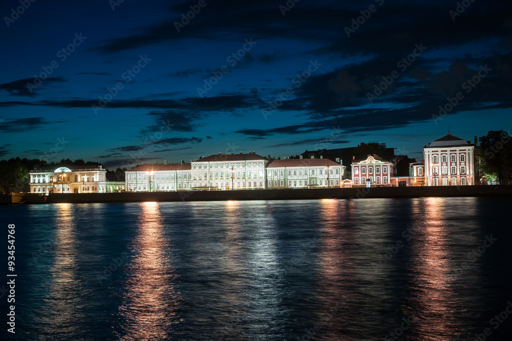 Beautiful night view of Vasilievsky island in Saint-Petersburg, 