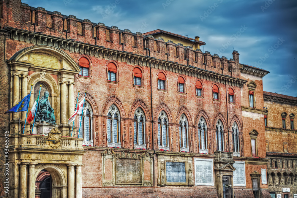 Fototapeta premium Palazzo D'Accursio under dramatic sky in Bologna