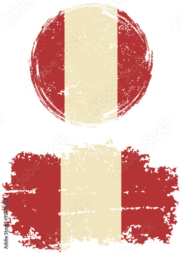 Peruvian round and square grunge flags. Vector illustration.