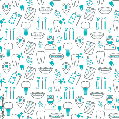 Dental seamless pattern. Linear icons. Flat design. Vector