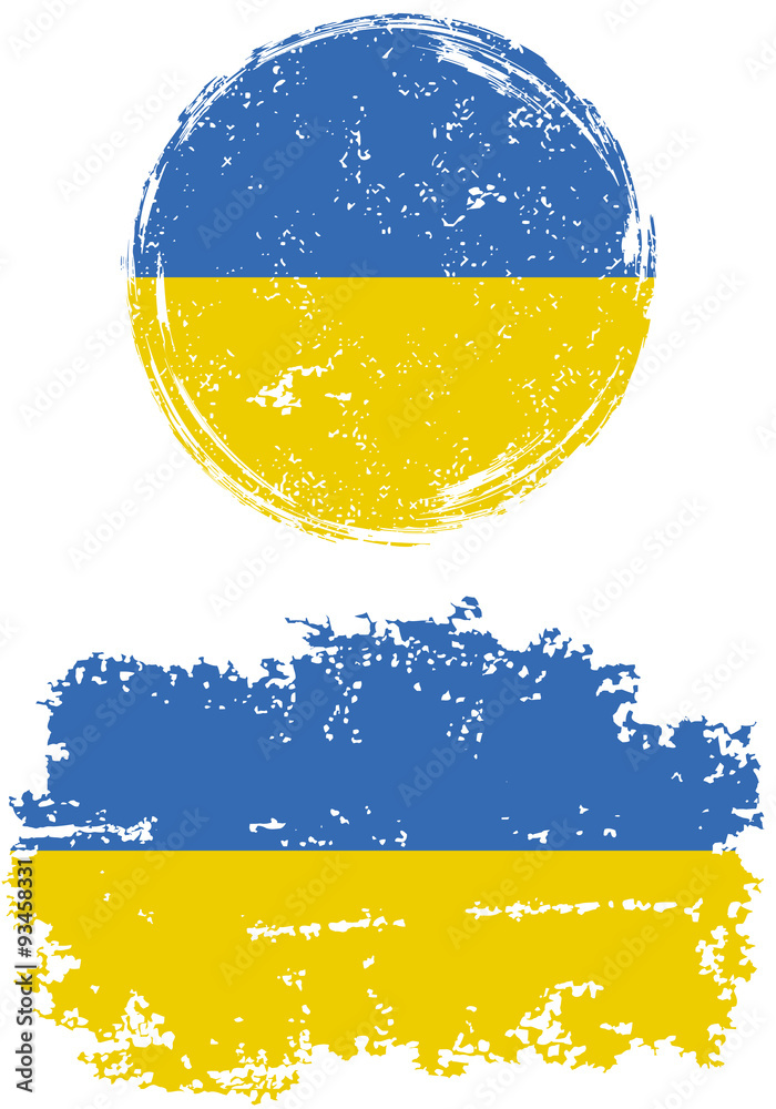 Naklejka premium Ukrainian round and square grunge flags. Vector illustration.