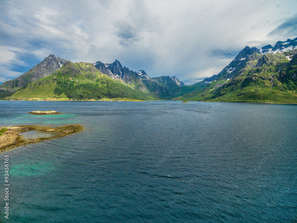 Mountain peaks around fjord