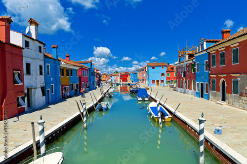 Venice landmark, Burano island, colorful houses and boats, Venice, Italy © Yamagiwa