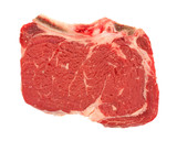 Bone in rib eye steak on a white background