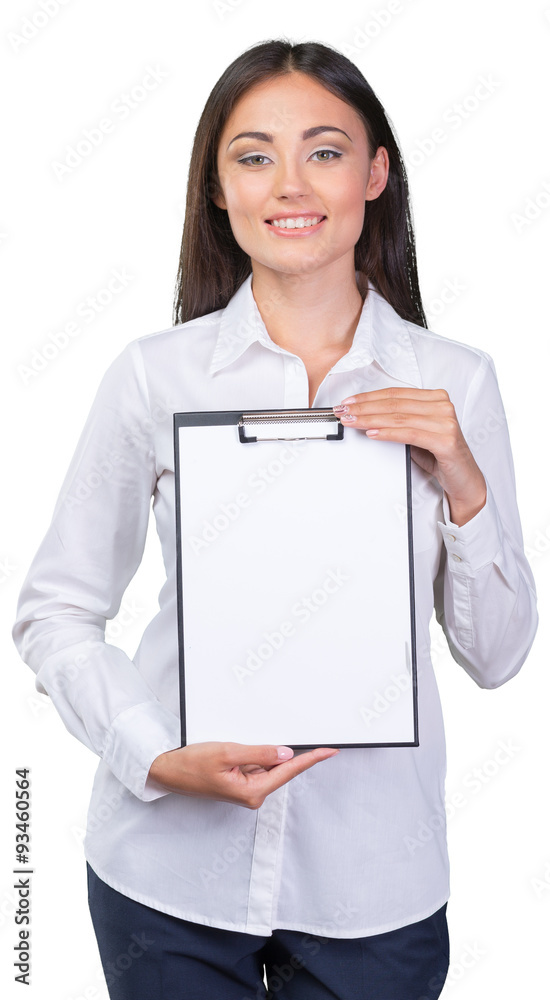 Businesswoman holding clipboard Businesswoman holding clipboard