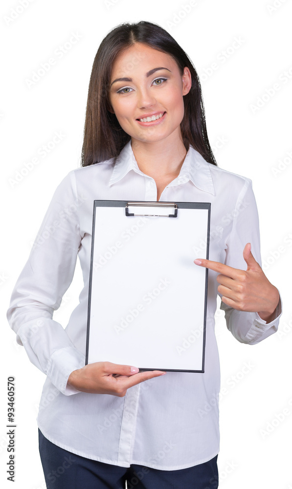 Businesswoman holding clipboard Businesswoman holding clipboard