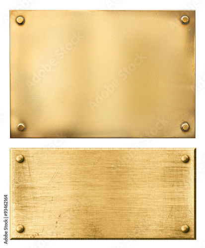 Brass or gold metal plates isolated