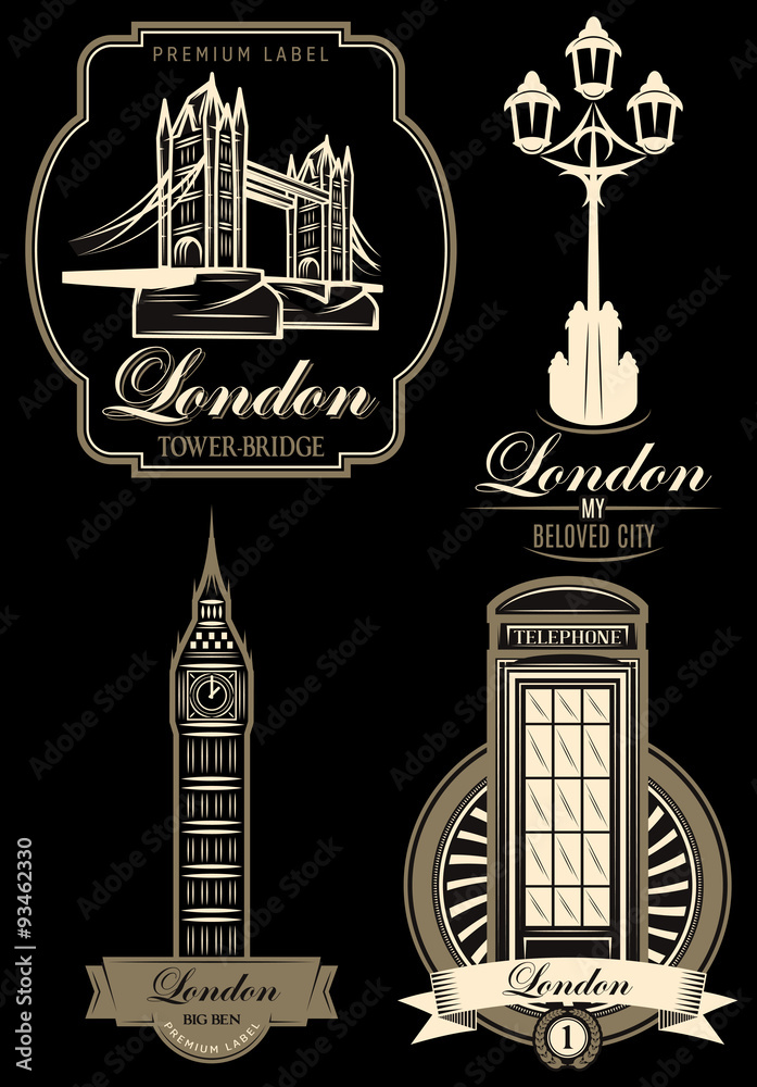 vector set premium labels from London attractions - obrazy, fototapety, plakaty 