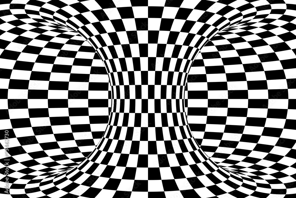 Fototapeta premium Black and White Checkered Torus Abstract Background