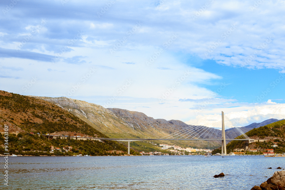 Suspension bridge in the coastal town of Dubrovnik in Croatia