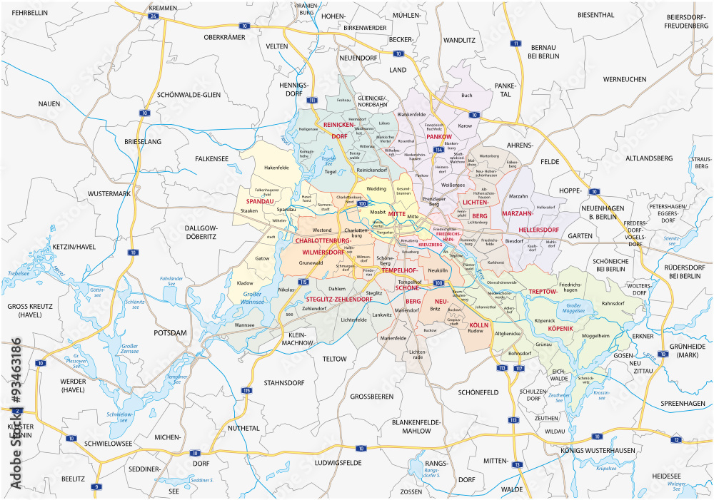 Naklejka premium Mapa regionu metropolitalnego Berlin-Brandenburgia