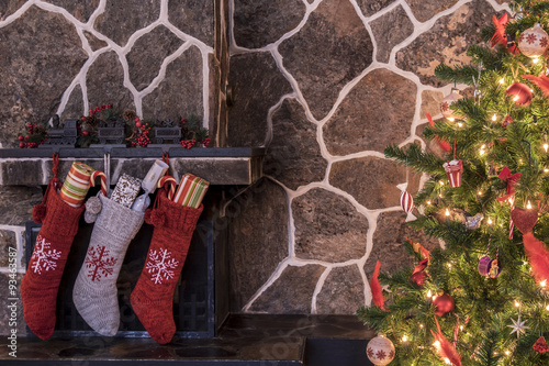 Christmas stockings and tree photo