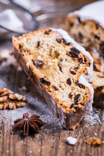 Traditional Christmas stollen cake