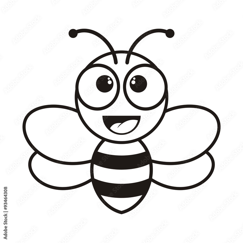 Outlined Cute Cartoon Bee. Vector illustration. Simple Cartoon Bee Vector  isolated on a white background Stock Vector | Adobe Stock