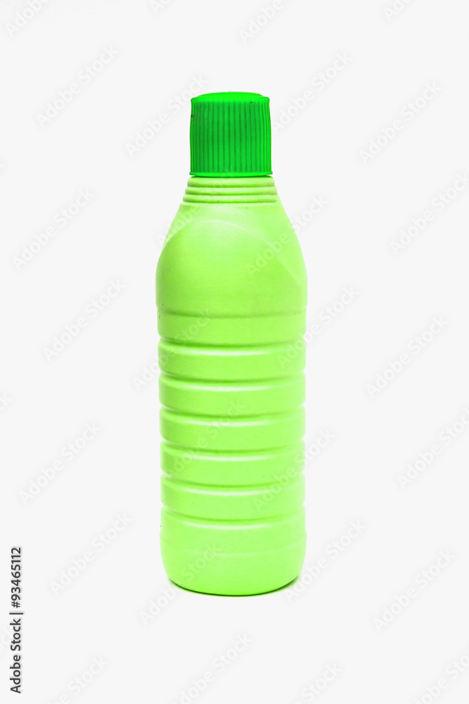 Green plastic bottles on white background Green plastic bottles on white background