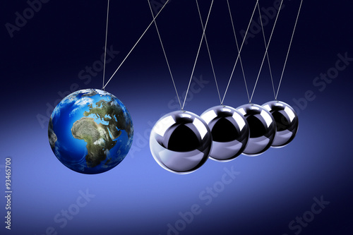 The pendulum of Newton as the Earth symbolizing the risk, dynamics, fragility, etc.
On the dark background