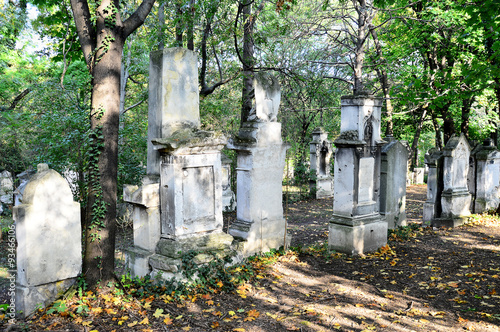Grabsteinreihe in einem alten Friedhof