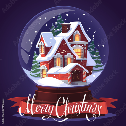 Snow glass ball. Christmas greeting card \ background \ poster. Vector illustration.