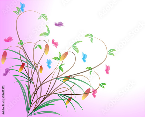 Floral on pink background with butterflies