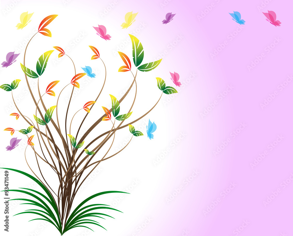Floral on pink background with butterflies Floral on pink background with butterflies
