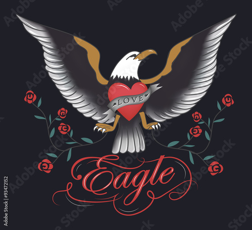 Vintage eagle tattoo hand drawn