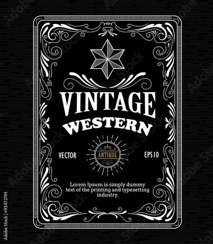 Vintage frame border western label retro hand drawn engraving an