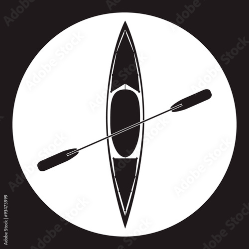 Kayak and paddle square icon. Vector illustration of Outdoor activities elements - kayak and rowing oar. Kayak isolated, sea kayak