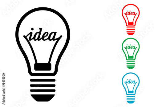 Logotipo con texto idea en bombilla varios colores