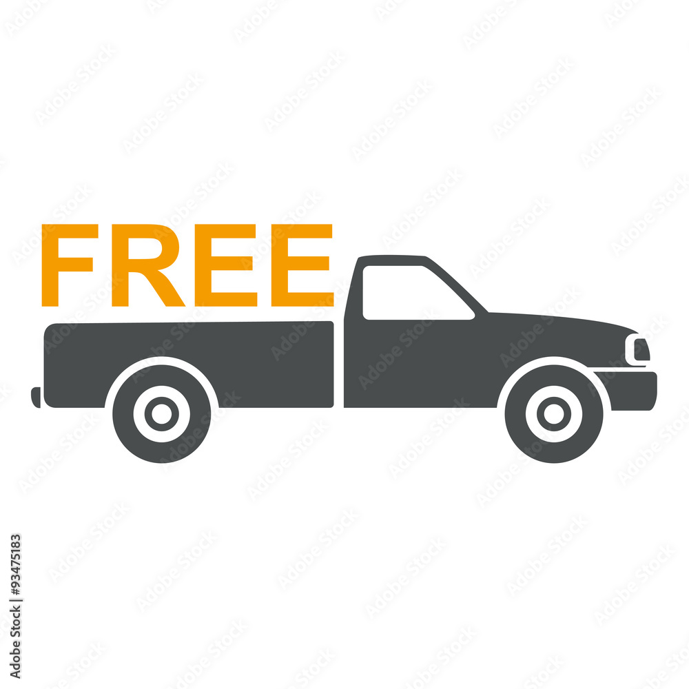 Icono plano texto FREE naranja en furgoneta Icono plano texto FREE naranja en furgoneta
