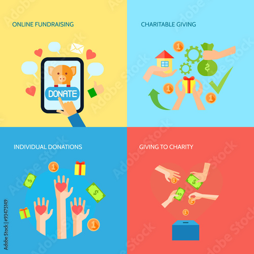 Giving hands 4 flat icons square banner