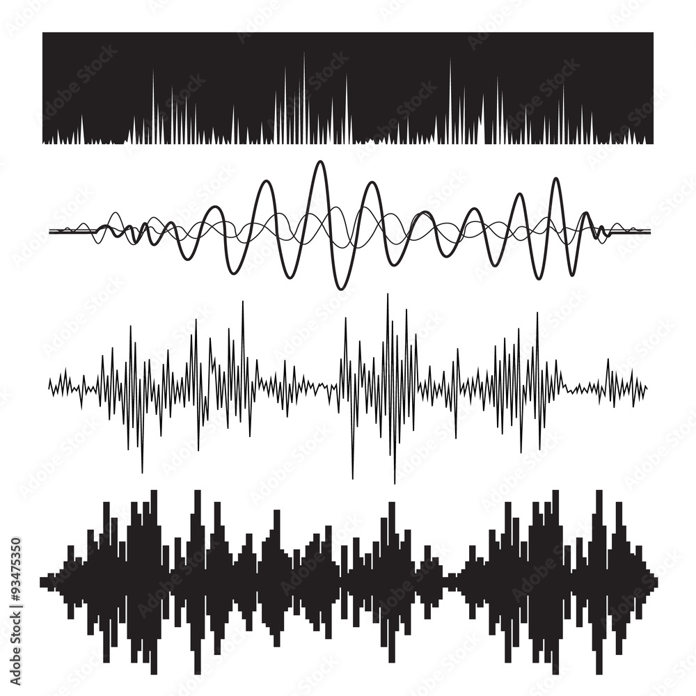 Vector music sound waves set. Audio sound equalizer technology, pulse musical. Vector illustration