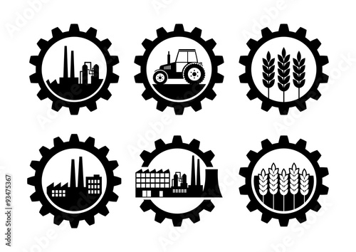 Black industrial icons on white background