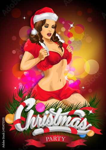 Vector illustration, on a Christmas party with beautiful sexy