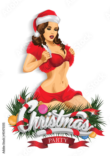 Vector illustration, on a Christmas party with beautiful sexy